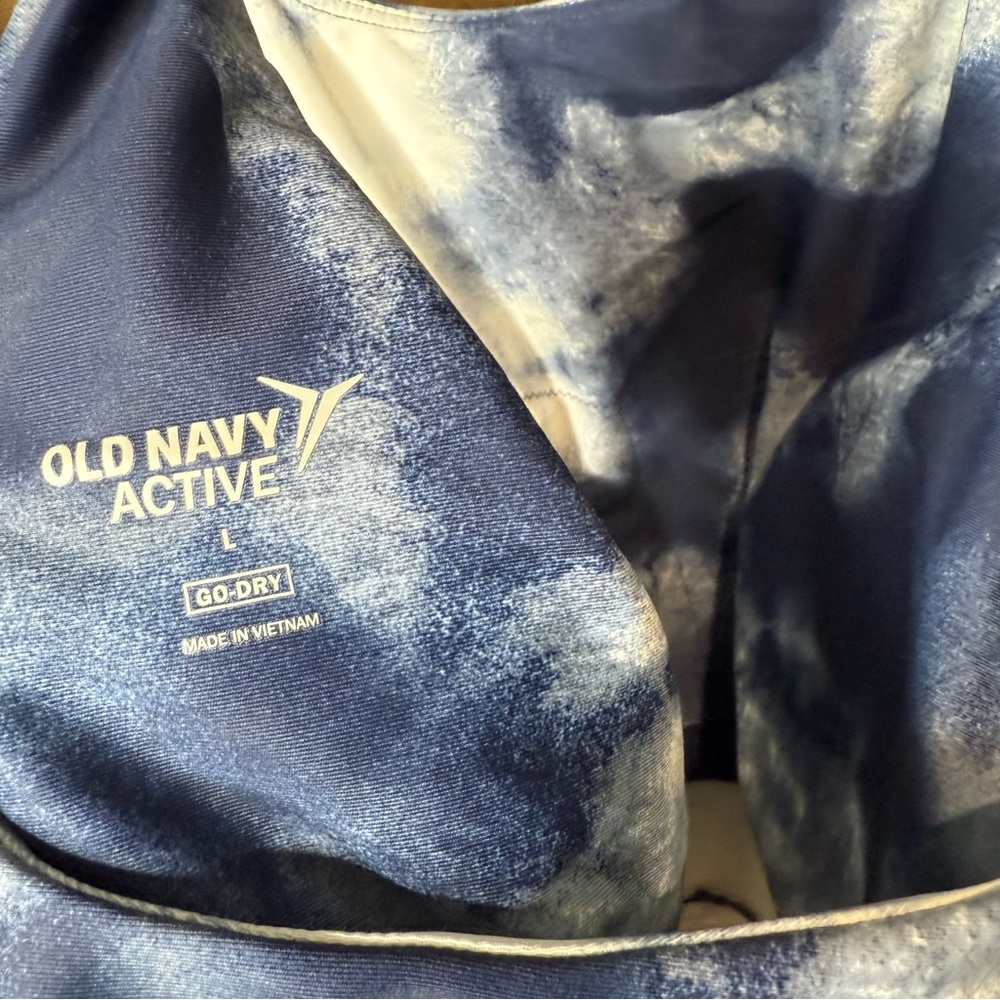 Old Navy active Go Dry Long Line Bra Blue White Tie-Dye crop Top Size L padded - Picture 4 of 8